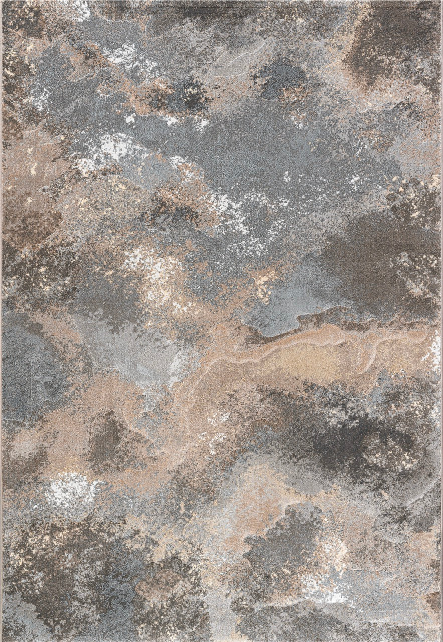 Tapis Tapison Home Torino 063.0934.3293 vu du dessus, motif abstrait de nuages en gris, sable et taupe