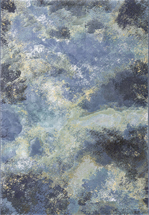 Tapis Tapison Home Torino 063.0934.5241 vu du dessus, motif abstrait de nuages en bleu, vert sauge et ocre