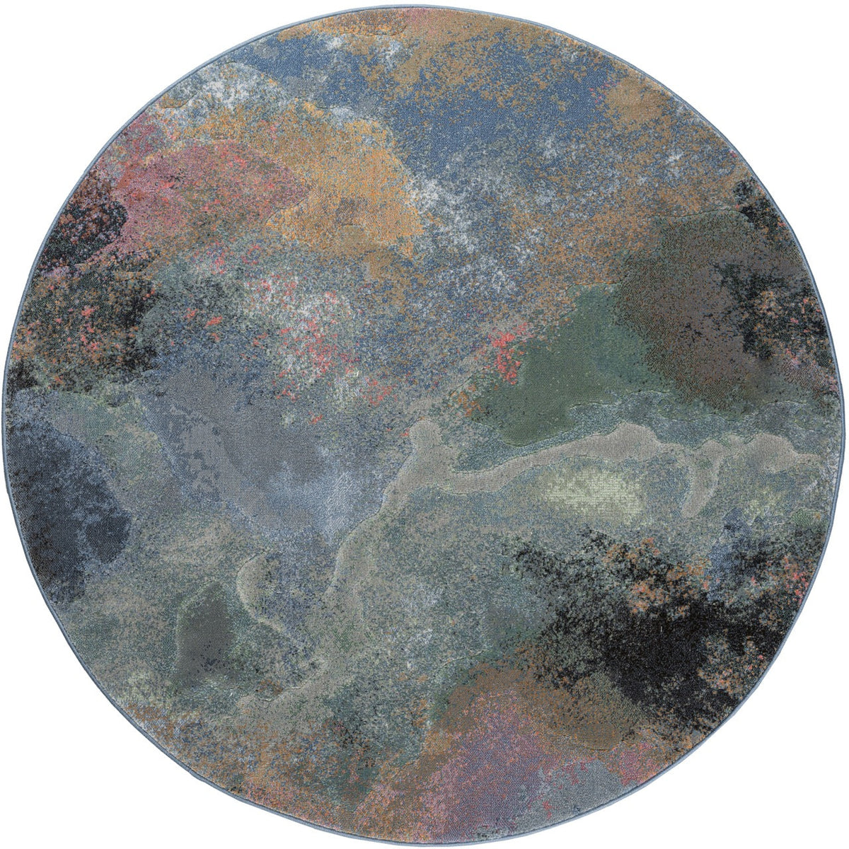 Version ronde du tapis Tapison Home Torino 063.0934.5626 en rose tendre, ocre, sauge et bleu gris