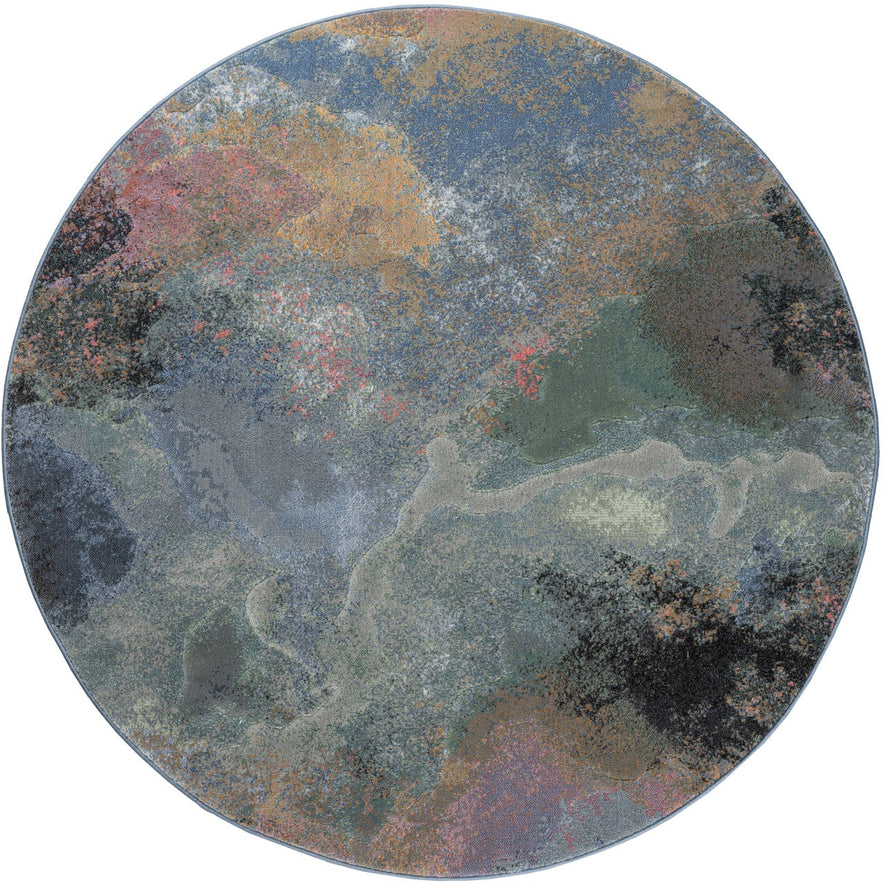 Version ronde du tapis Tapison Home Torino 063.0934.5626 en rose tendre, ocre, sauge et bleu gris