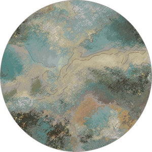 Version ronde du tapis Tapison Home Torino 063.0934.7270 en bleu gris, orange rouille et ocre