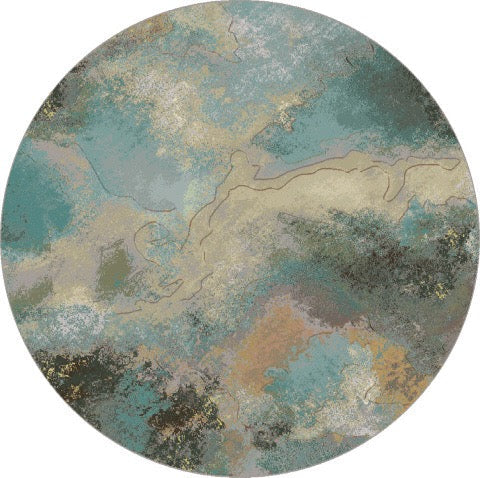 Version ronde du tapis Tapison Home Torino 063.0934.7270 en bleu gris, orange rouille et ocre