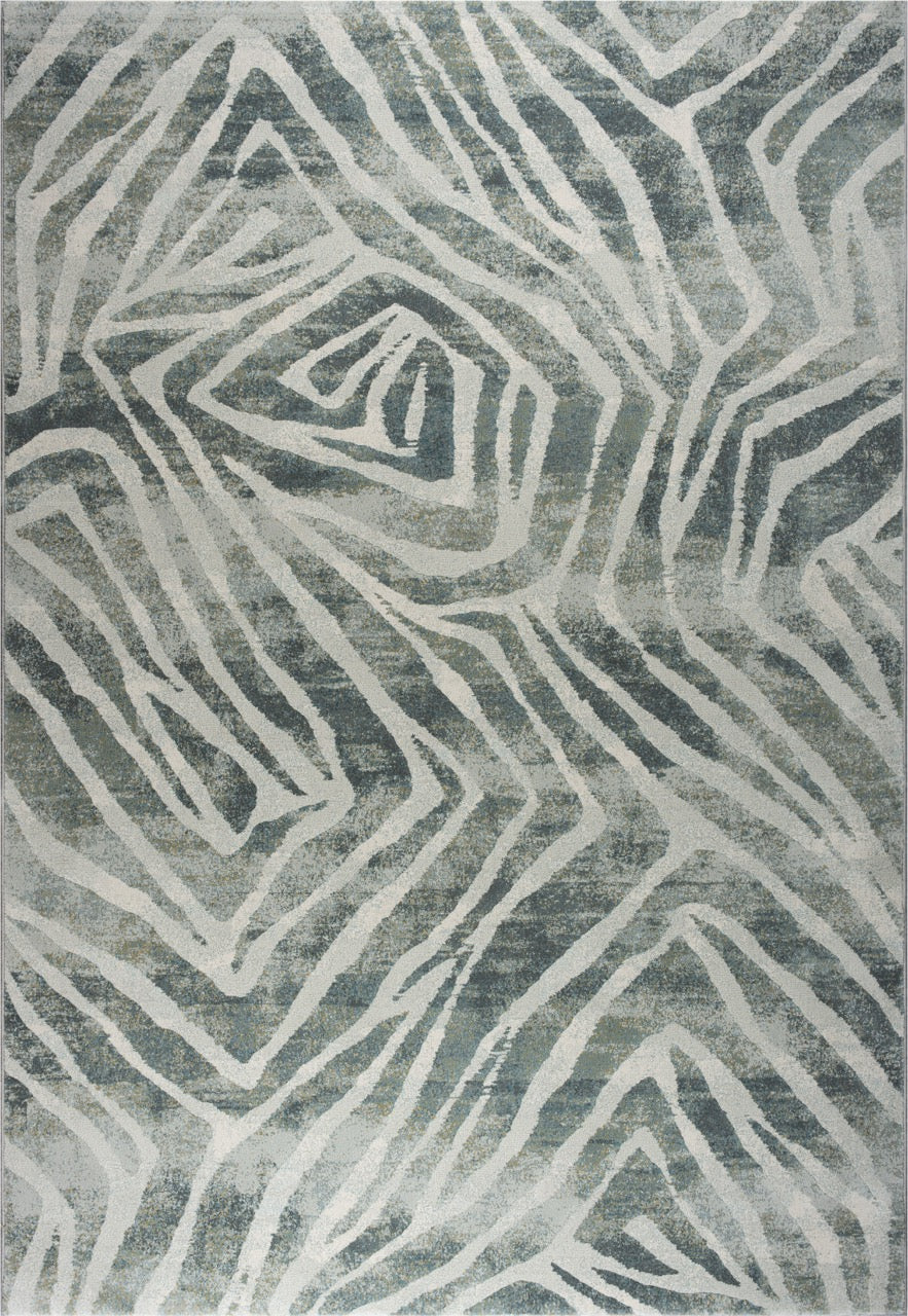 Tapis Tapison Home Torino 063.0990.4299 vu du dessus, motif de lignes ivoire sur fond vert et gris