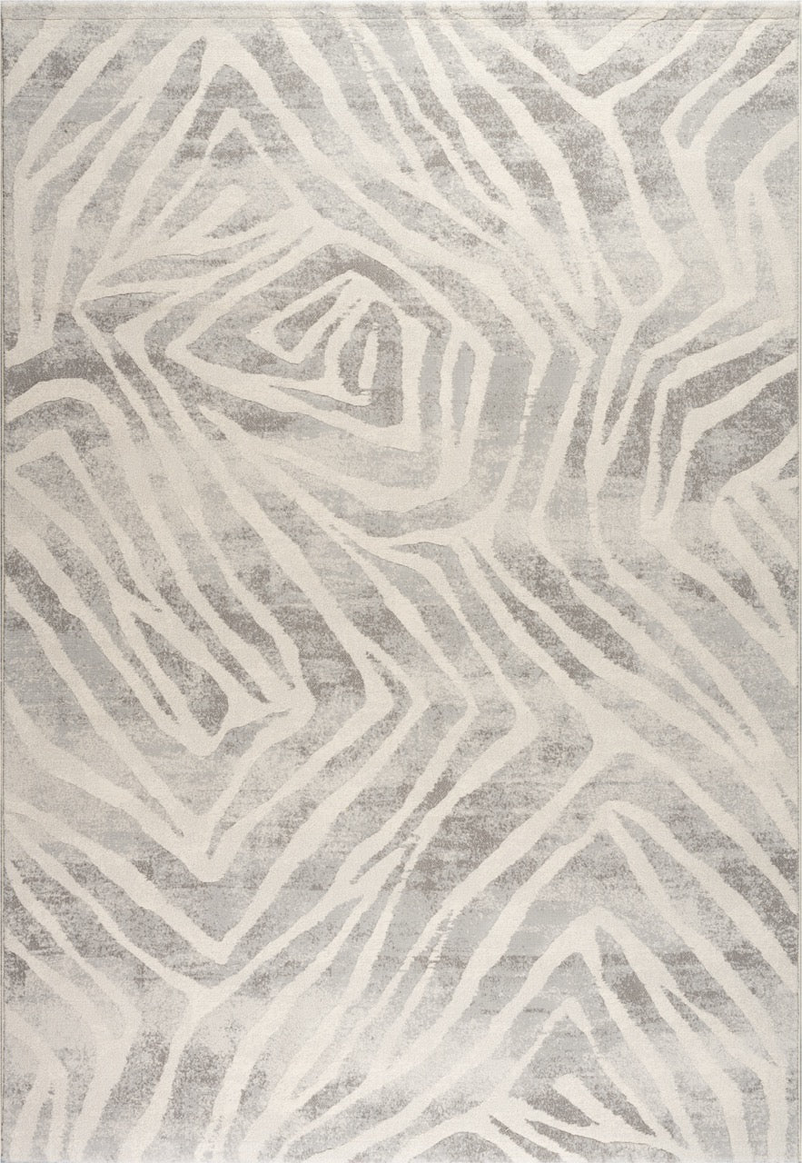 Tapis Tapison Home Torino 063.0990.6797 vu du dessus, motif de lignes ivoire sur fond gris clair