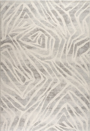 Tapis Tapison Home Torino 063.0990.6797 vu du dessus, motif de lignes ivoire sur fond gris clair