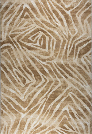 Tapis Tapison Home Torino 063.0990.7299 vu du dessus, motif de lignes ivoire sur fond ocre et caramel