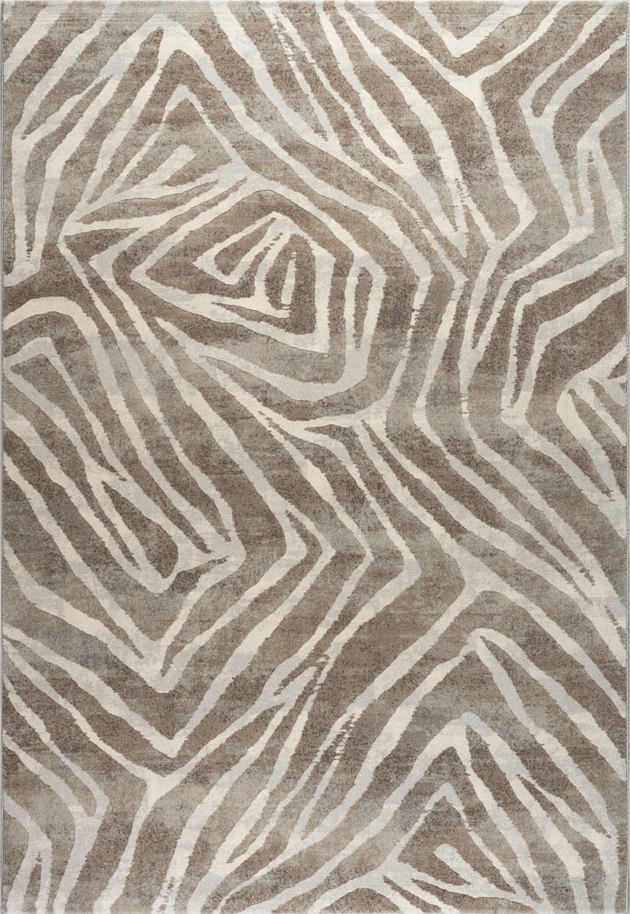 Tapis Tapison Home Torino 063.0990.9243 vu du dessus, motif de lignes ivoire sur fond taupe