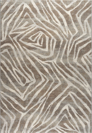 Tapis Tapison Home Torino 063.0990.9243 vu du dessus, motif de lignes ivoire sur fond taupe