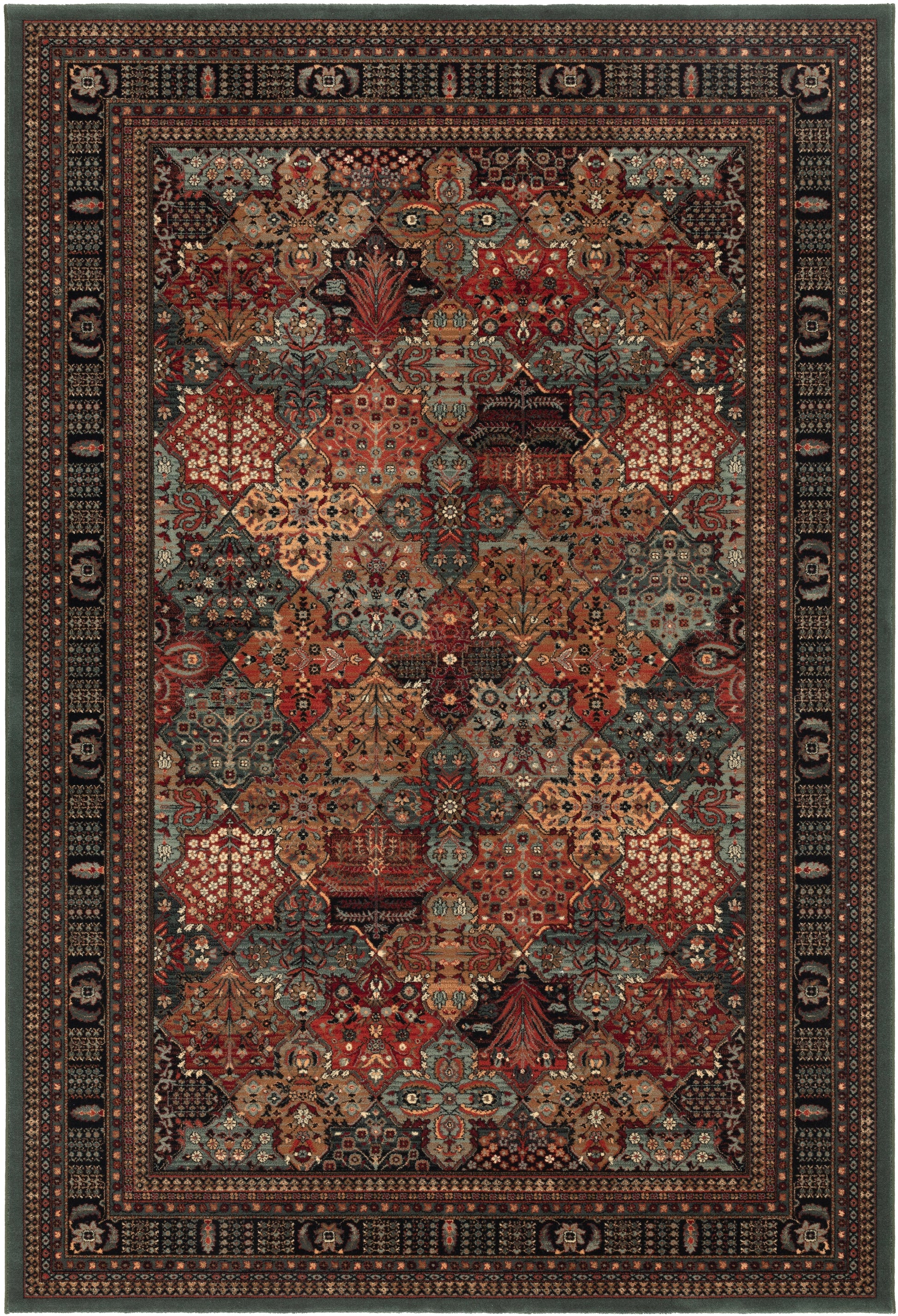 Decorative rug with intricate pattern and border