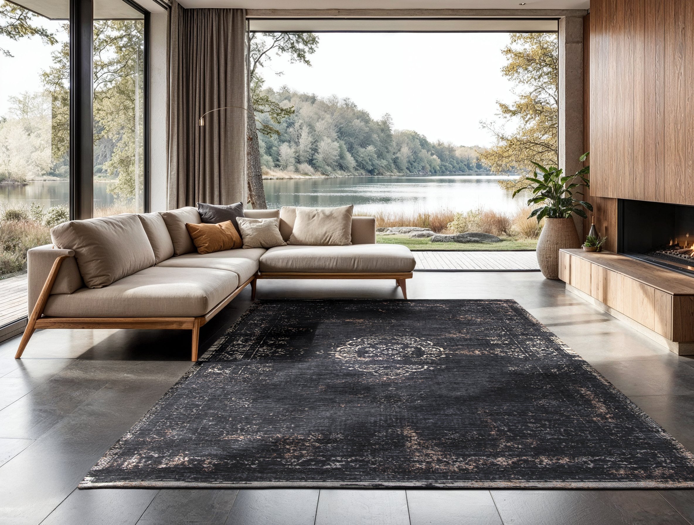 Louis de Poortere Fading World Medallion Mineral Black 8263