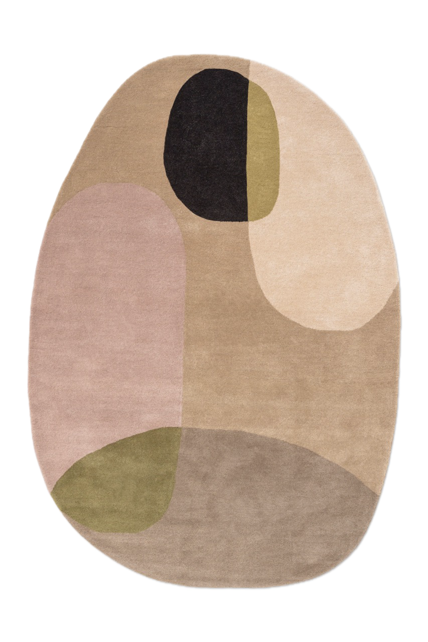 Tapis Brink & Campman Decor Miller Autumn beige sable, rose poudré et vert olive, vue de dessus