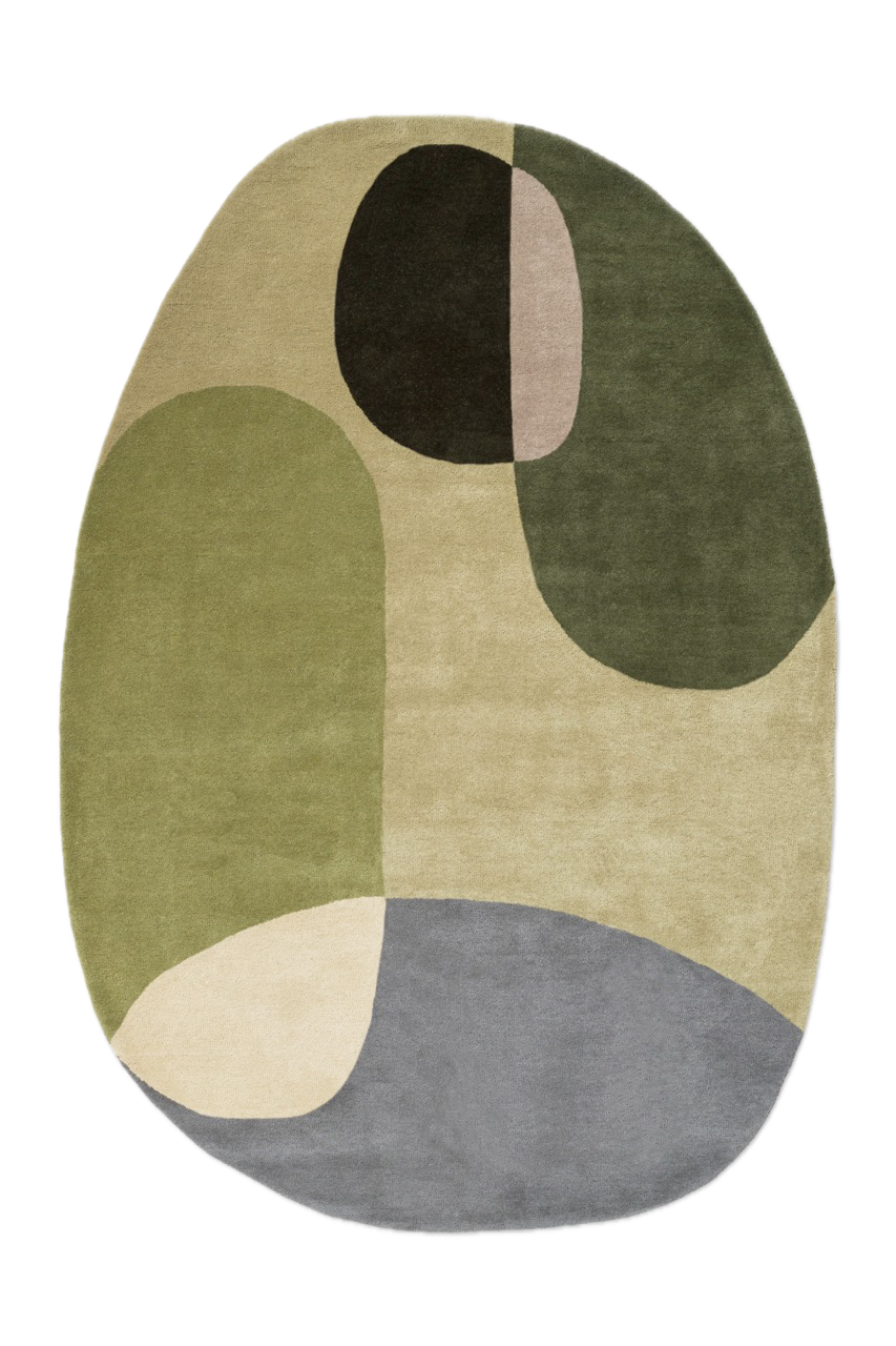 Tapis Brink & Campman Decor Miller Summer vert sauge, vert forêt et gris tourterelle, vue de dessus