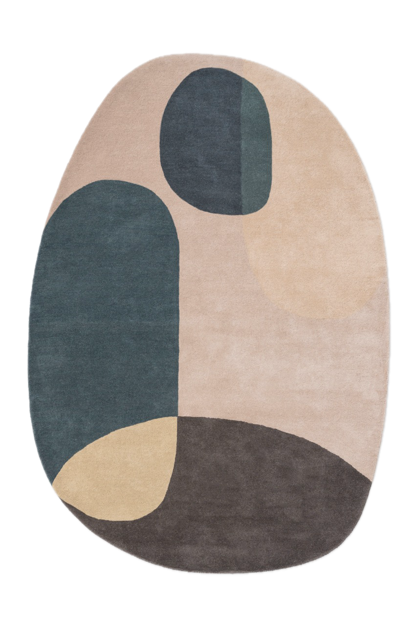 Tapis Brink & Campman Decor Miller Winter bleu pétrole, beige rosé et brun anthracite, vue de dessus