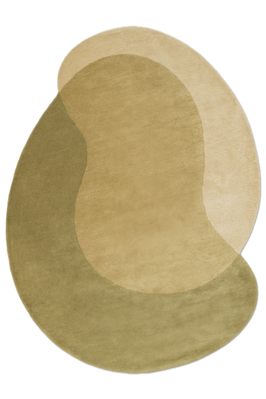 Tapis Brink & Campman Element Lane Green vert olive, jaune ocre et crème, vue de dessus