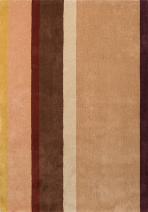Striped rug with brown, beige, and yellow colors