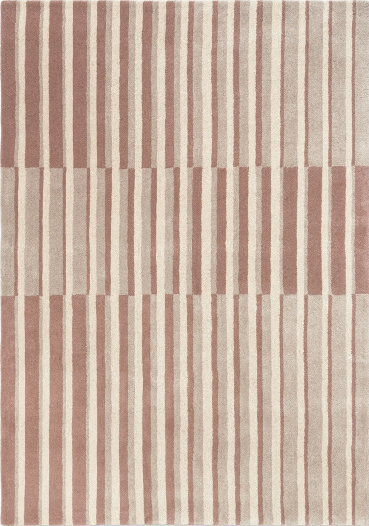 Tapis Brink & Campman Decor Pilar Blush vieux rose à rayures crème et grège, vue de dessus
