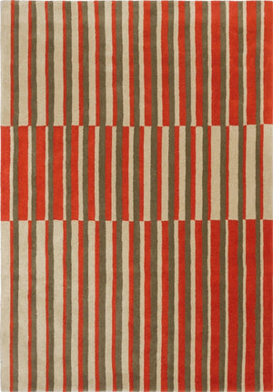 Tapis Brink & Campman Decor Pilar Coral rouge corail à rayures vert olive et crème, vue de dessus