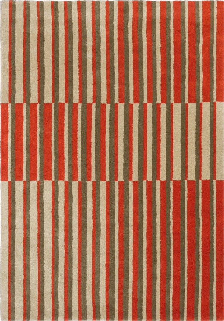 Tapis Brink & Campman Decor Pilar Coral rouge corail à rayures vert olive et crème, vue de dessus