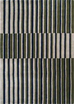 Tapis Brink & Campman Decor Pilar Moss vert mousse à rayures bleu marine et gris clair, vue de dessus