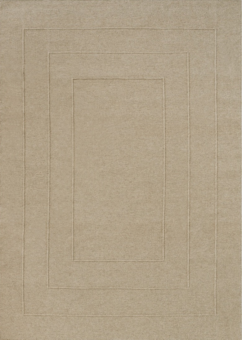 Tapis Brink & Campman Senso Border Natural beige sable aux trois cadres en relief, vue de dessus
