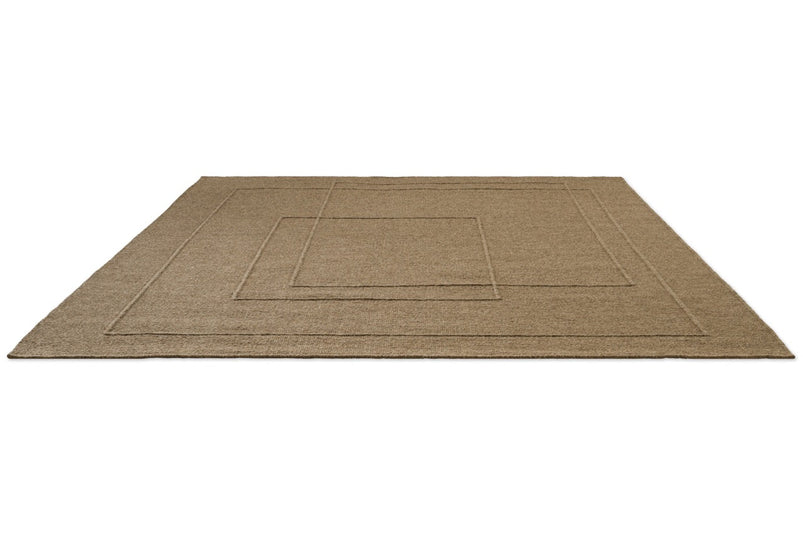 Tapis Brink & Campman Senso Planes Fur Brown brun camel aux rectangles superposés en relief, vue en perspective