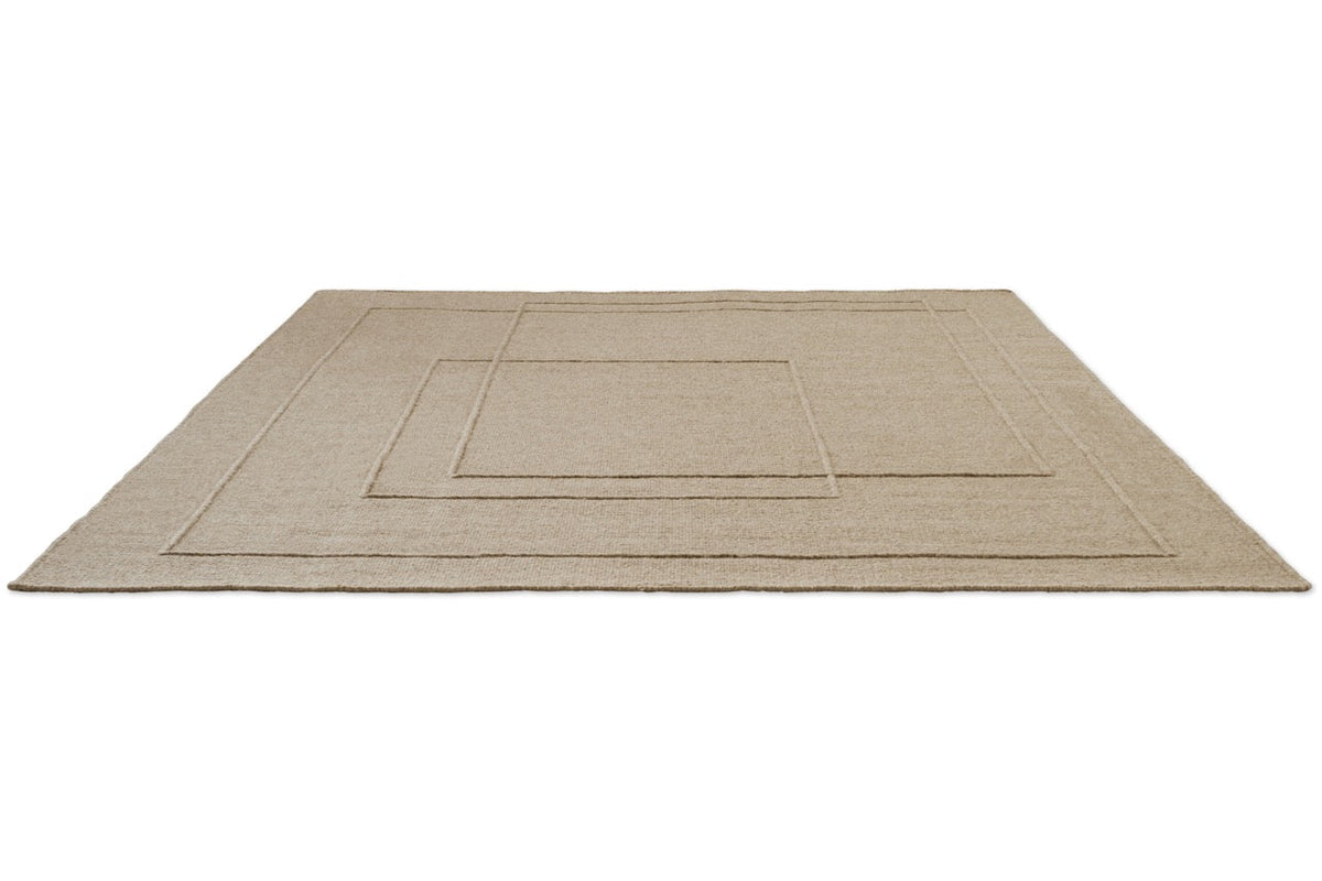 Tapis Brink & Campman Senso Planes Natural beige sable aux rectangles superposés en relief, vue en perspective