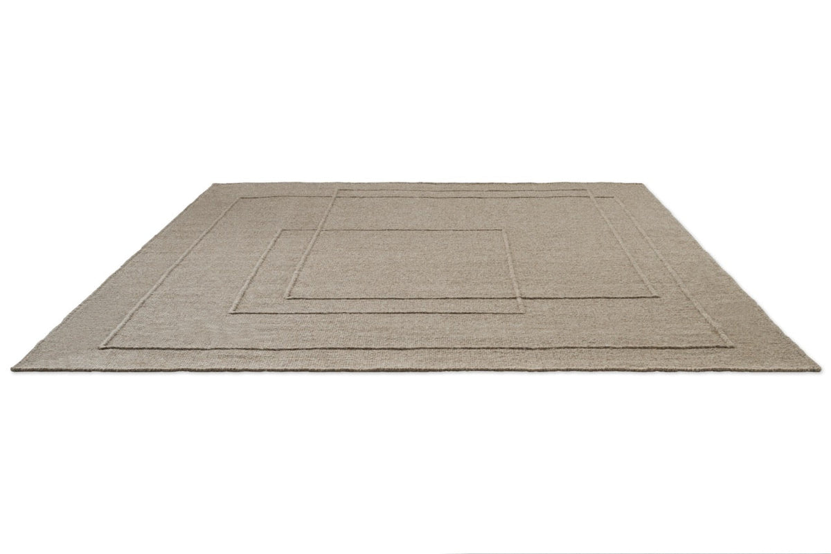 Tapis Brink & Campman Senso Planes Soft Taupe taupe gris aux rectangles superposés en relief, vue en perspective