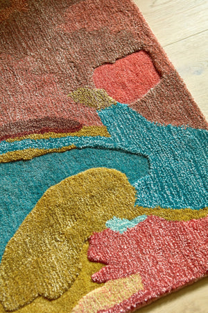  Close-up texture of Harlequin Foresta Rosewood wool-viscose rug showing hand-tufted quality