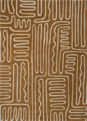 Tapis Harlequin Hollow Tan caramel aux lignes ivoire, vue de dessus