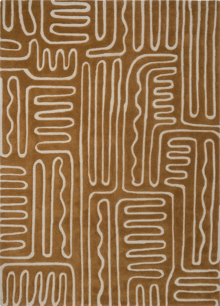 Tapis Harlequin Hollow Tan caramel aux lignes ivoire, vue de dessus