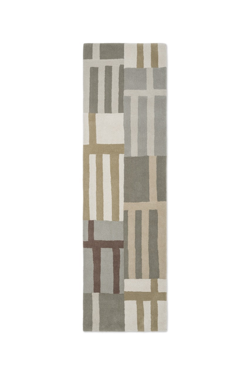 Tapis de couloir Harlequin Monolith Sandstone gris sauge, sable et ivoire, vue de dessus