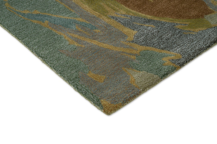 Tapis Harlequin Saltillo Forest, détail de l'angle et du poil