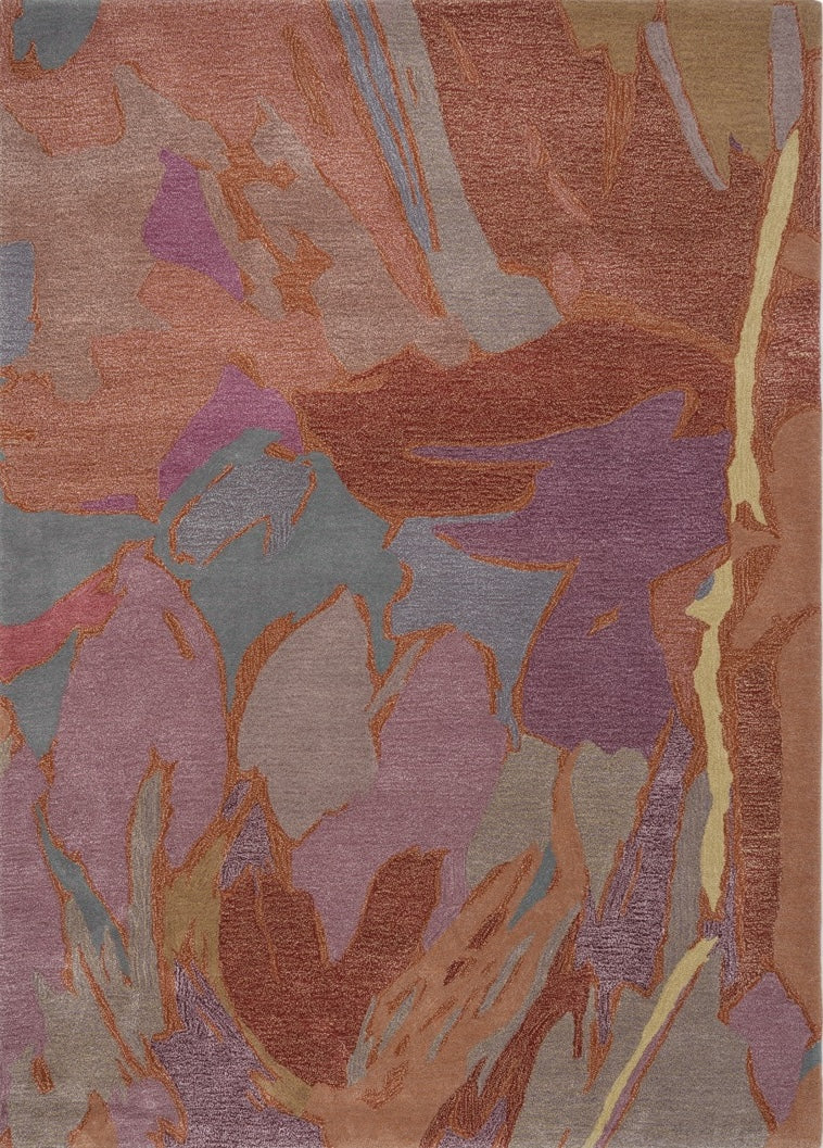 Tapis Harlequin Saltillo Rosewood terracotta, rouille et lilas, vue de dessus