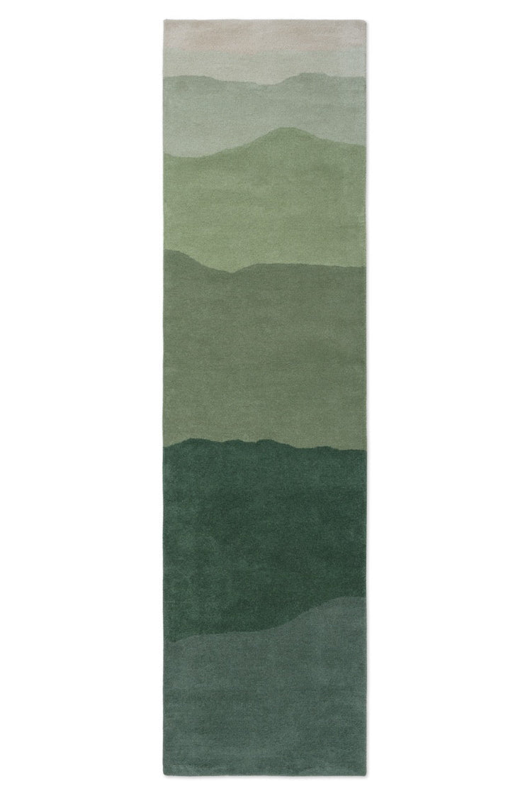 Tapis de couloir Harlequin Sedimentary Pine vert sapin et sauge, vue de dessus