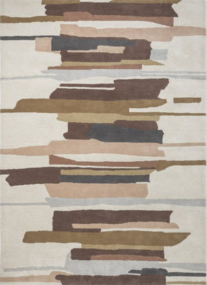Tapis Harlequin Zeal Taupe ivoire aux coups de pinceau bruns et rose poudré, vue de dessus