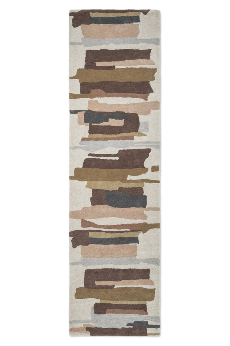 Tapis de couloir Harlequin Zeal Taupe ivoire aux coups de pinceau bruns et rose poudré, vue de dessus