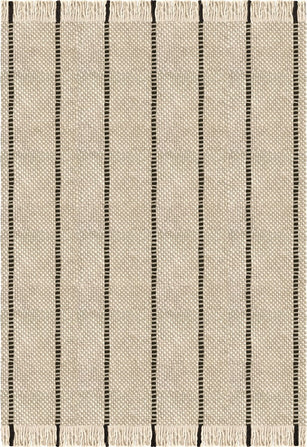 Tapis laine rayé Layered Cord Black White, vue de dessus