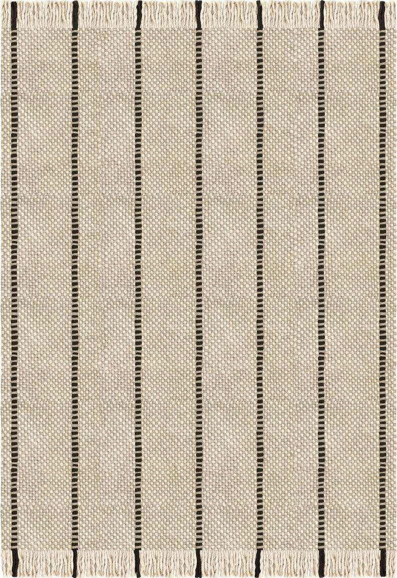 Tapis laine rayé Layered Cord Black White, vue de dessus