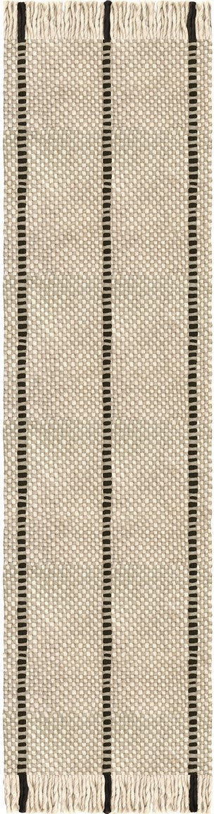 Tapis laine rayé Layered Cord Black White, passage, vue de dessus