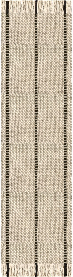 Tapis laine rayé Layered Cord Black White, passage, vue de dessus