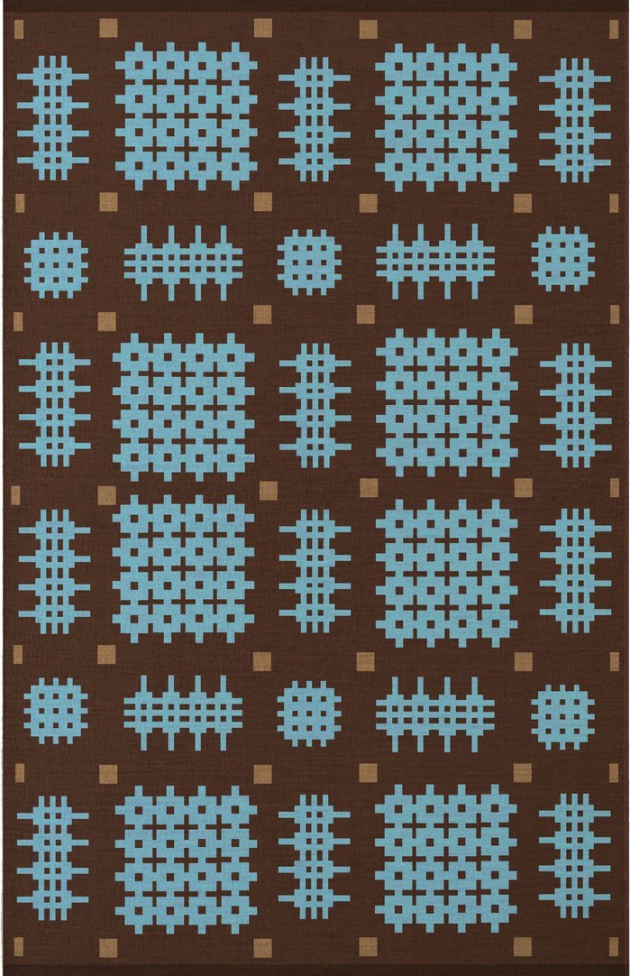 Tapis bleu Layered Tom Morris Ryg Olwen Blue, vue de dessus