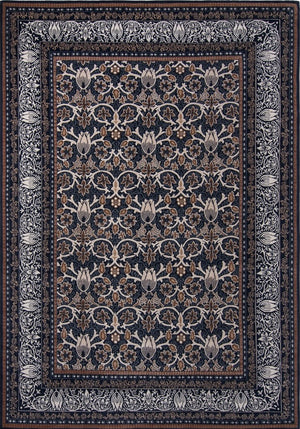 Tapis Morris & Co Borage Blue indigo, ivoire et caramel, vue de dessus