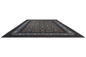 Tapis Morris & Co Borage Blue indigo, ivoire et caramel, vue en perspective