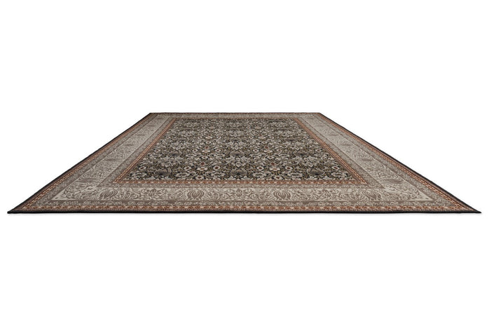 Tapis Morris & Co Borage Grey gris pierre, ivoire et ocre, vue en perspective