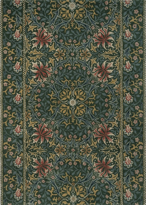 Tapis Morris & Co Walthamstow Forest Teal vert forêt, bleu sarcelle et vieil or, vue de dessus