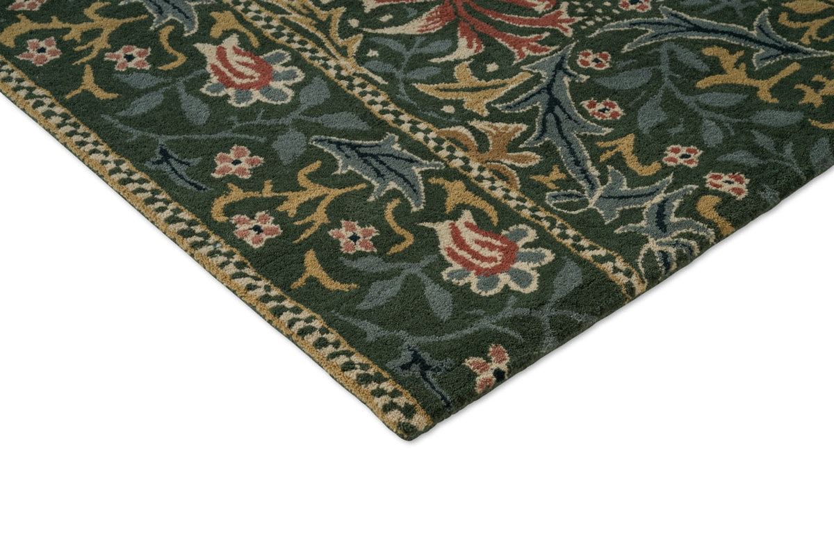 Tapis Morris & Co Walthamstow Forest Teal, détail de l'angle et du poil