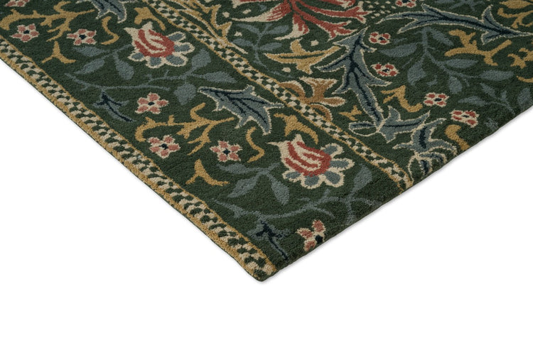 Tapis Morris & Co Walthamstow Forest Teal, détail de l'angle et du poil
