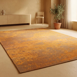 Tapis Acsento Laguna Melon orange safran et melon sur caramel, dans un intérieur