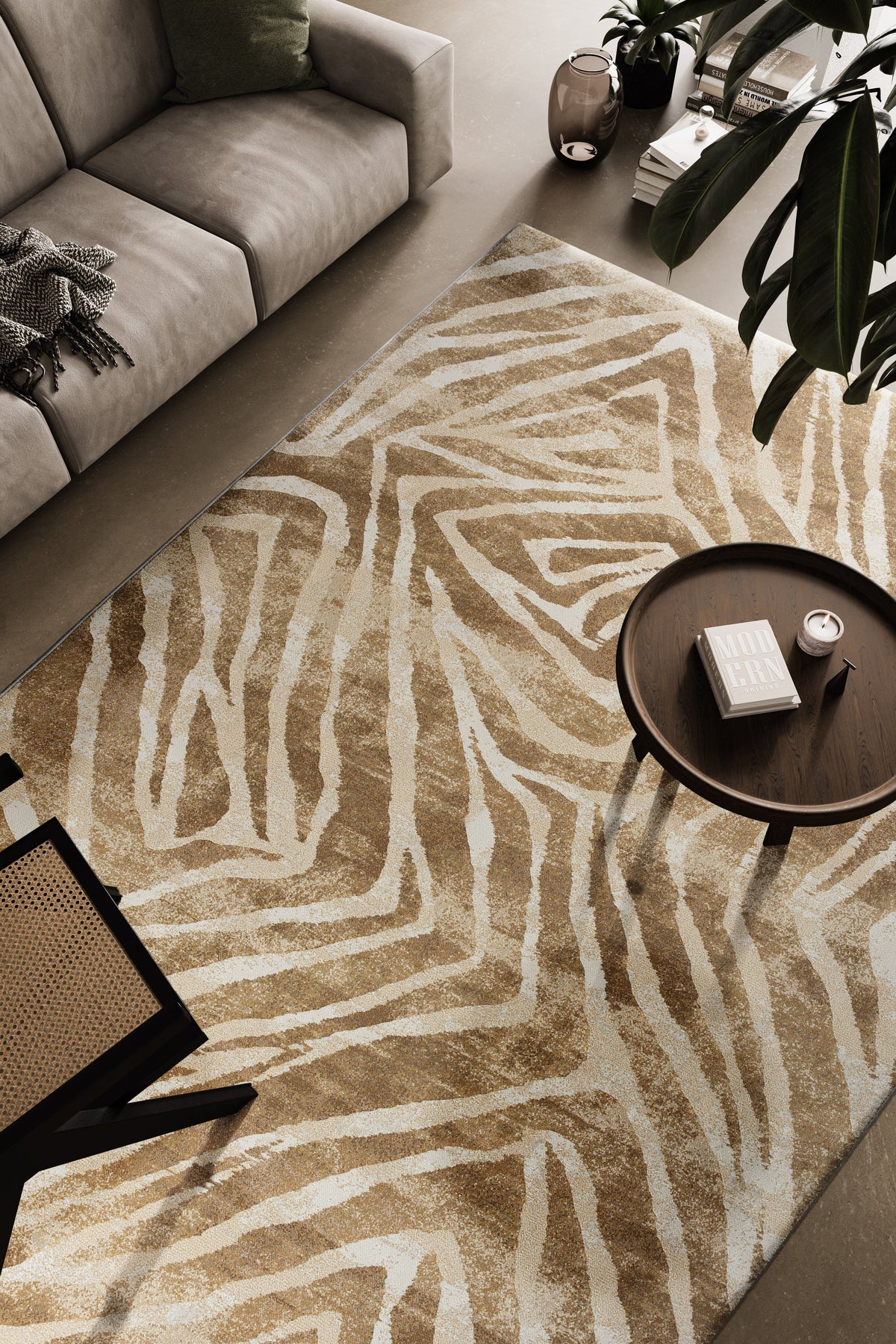 Tapis ocre et caramel Tapison Home Torino, dans un intérieur