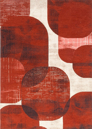Tapis Acsento Bubbles Brick rouge brique aux formes arrondies terracotta sur crème, vue de dessus